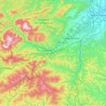 Bezirk Neunkirchen topographic map, elevation, terrain