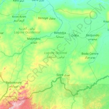 Logone Oriental topographic map, elevation, terrain