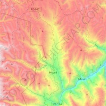 Huari topographic map, elevation, terrain