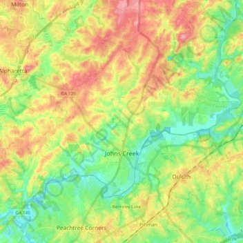 Johns Creek topographic map, elevation, terrain