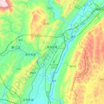 Zhoubai Subdistrict topographic map, elevation, terrain