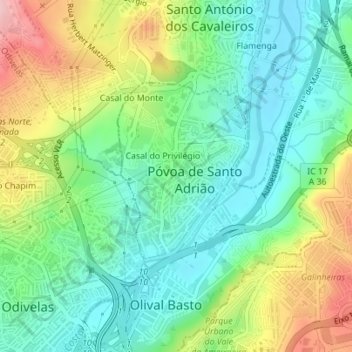 Póvoa de Santo Adrião topographic map, elevation, terrain