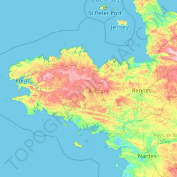 Brittany topographic map, elevation, terrain