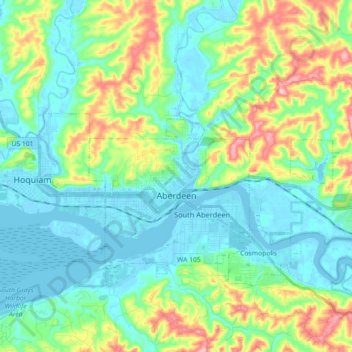 Aberdeen topographic map, elevation, terrain