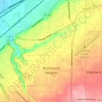 Richmond Heights topographic map, elevation, terrain