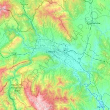 Skopje Region topographic map, elevation, terrain