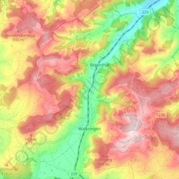 Walkringen topographic map, elevation, terrain