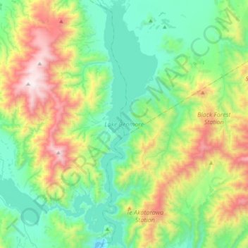 Lake Benmore topographic map, elevation, terrain