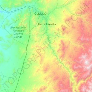 Río Copiapó topographic map, elevation, terrain