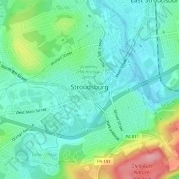 Stroudsburg topographic map, elevation, terrain