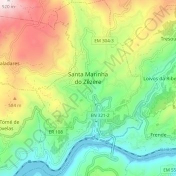 Santa Marinha do Zêzere topographic map, elevation, terrain