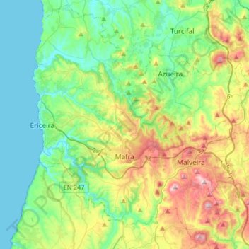 Mafra topographic map, elevation, terrain