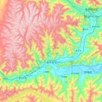 曲水县 topographic map, elevation, terrain