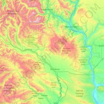 Kittitas County topographic map, elevation, terrain