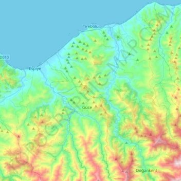 Tirebolu topographic map, elevation, terrain