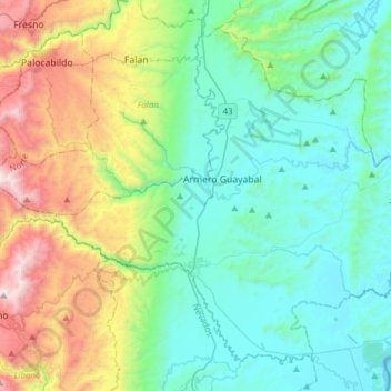 Armero - Guayabal topographic map, elevation, terrain