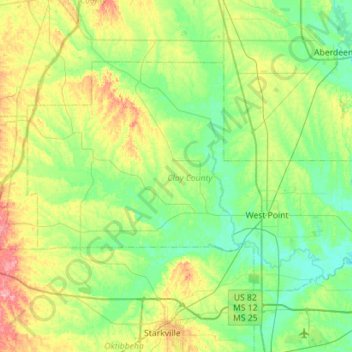 Clay County topographic map, elevation, terrain