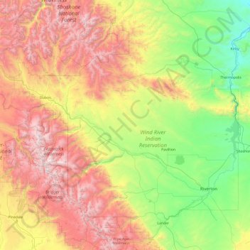 Wind River topographic map, elevation, terrain