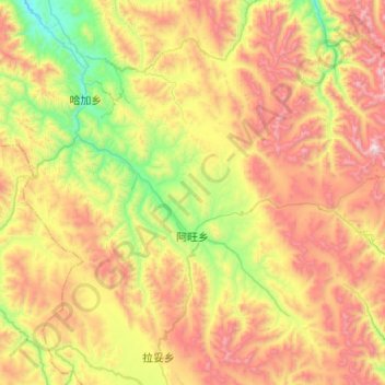 阿旺乡 topographic map, elevation, terrain