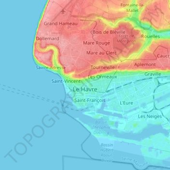El Havre topographic map, elevation, terrain
