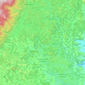 Divino de São Lourenço topographic map, elevation, terrain