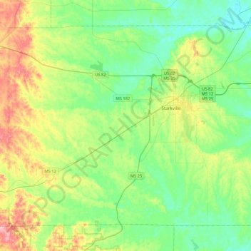 Oktibbeha County topographic map, elevation, terrain