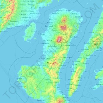 Negros Occidental topographic map, elevation, terrain