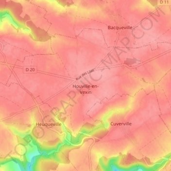 Houville-en-Vexin topographic map, elevation, terrain