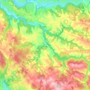 Roannes-Saint-Mary topographic map, elevation, terrain