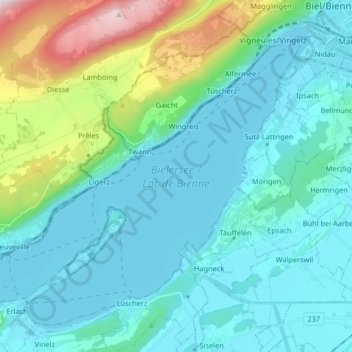 Lac de Bienne topographic map, elevation, terrain