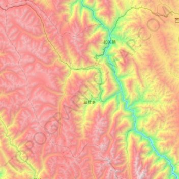 曲登乡 topographic map, elevation, terrain