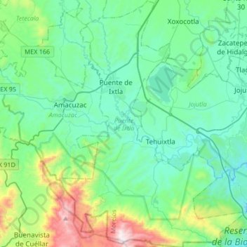 Puente de Ixtla topographic map, elevation, terrain