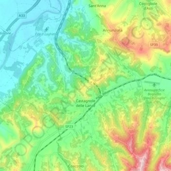 Castagnole delle Lanze topographic map, elevation, terrain