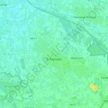 Schijndel topographic map elevation - Thumbnail elevation map north america