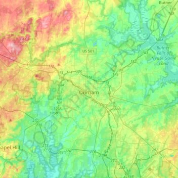 Durham topographic map, elevation, terrain