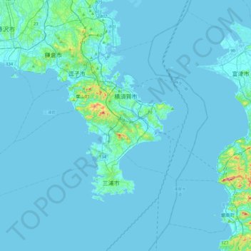 Yokosuka topographic map, elevation, terrain