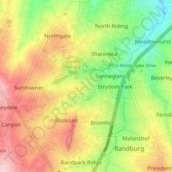 Johannesburg Ward 101 topographic map, elevation, terrain