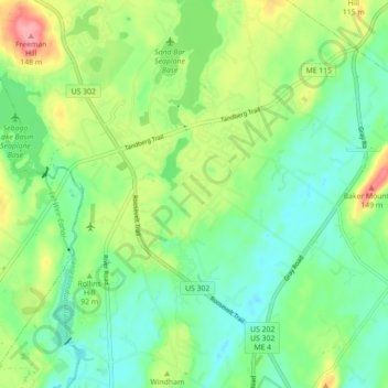 North Windham topographic map, elevation, terrain