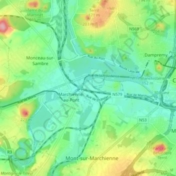Marchienne-au-Pont topographic map, elevation, terrain