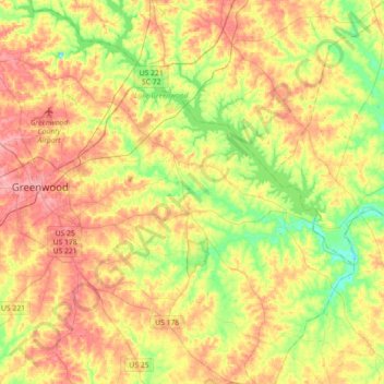 Lake Greenwood topographic map, elevation, terrain