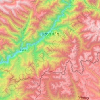 墨脱镇 topographic map, elevation, terrain