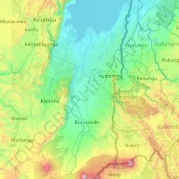 Rutshuru topographic map, elevation, terrain