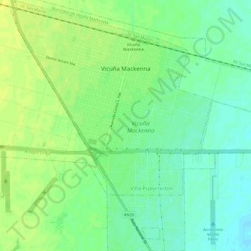 Vicuña Mackenna topographic map, elevation, terrain