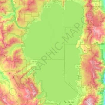 Lake Tahoe topographic map, elevation, terrain