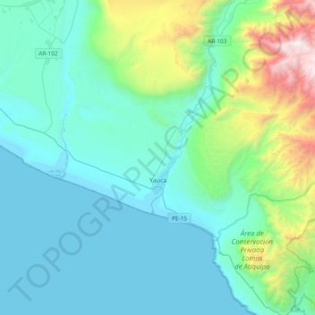 Yauca topographic map, elevation, terrain
