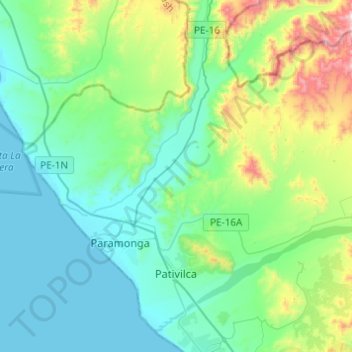 Pativilca topographic map, elevation, terrain