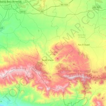 Daïra Bordj Ghedir topographic map, elevation, terrain