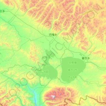 巴噶乡 topographic map, elevation, terrain