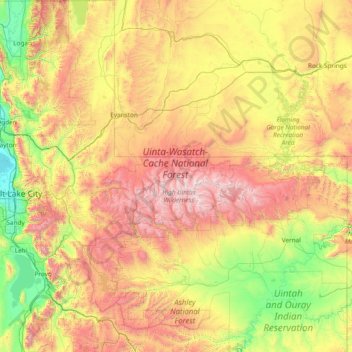 Uinta-Wasatch-Cache National Forest topographic map, elevation, terrain