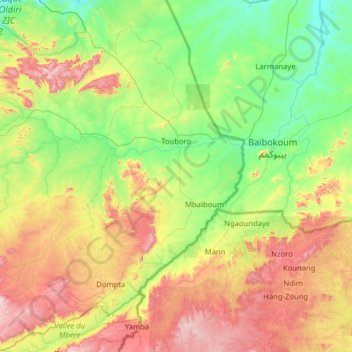 Touboro topographic map, elevation, terrain